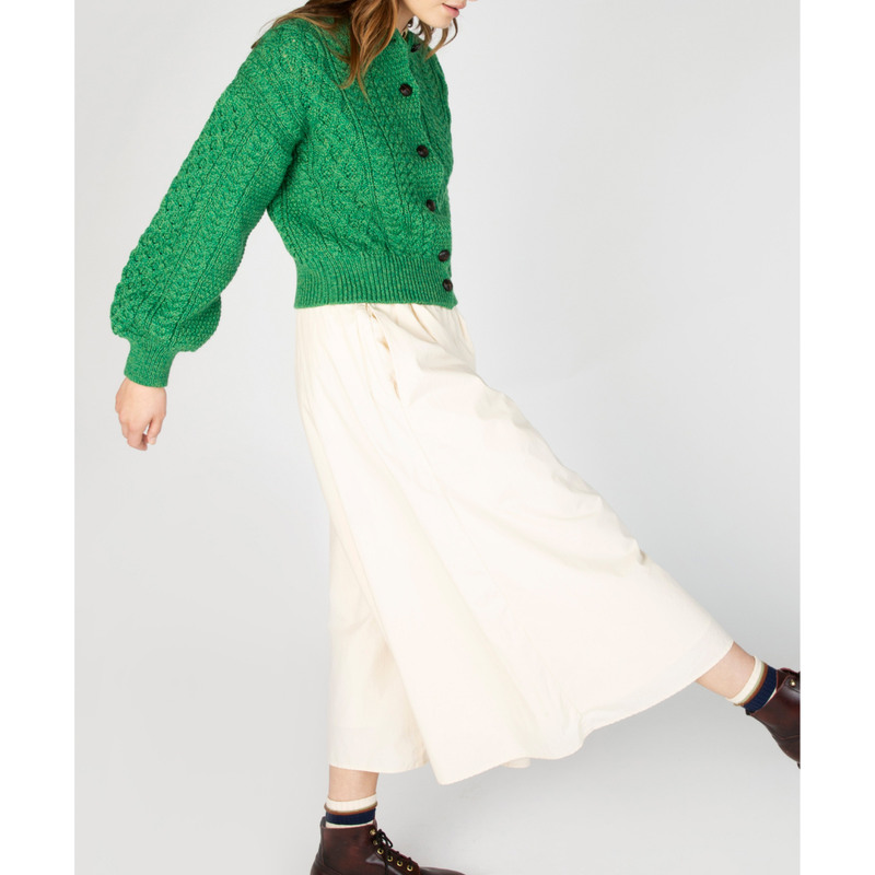 IrelandsEye Knitwear Clover Cropped Aran Cardigan Green
